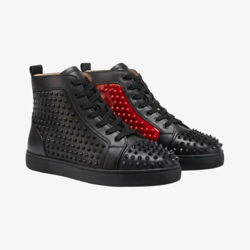 Cristian Louboutin Red Black Spikes - Tenis Bota Negro Suela Roja