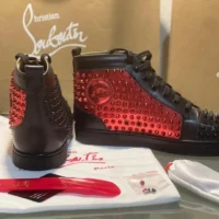 Cristian Louboutin Red Black Spikes - Tenis Bota Negro Suela Roja
