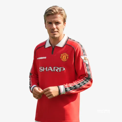 JerseyRetro_BKH98-2 Manchester United 1998 Beckham #7 - Jersey Fut Retro Manga Larga