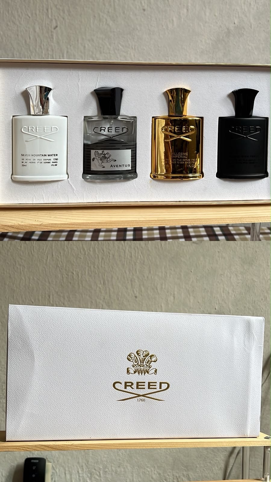6b614a4a-5ed0-4115-9aca-699504357c07 Set Creed 4x30ml Hombre - Aventus + Silver Mountain Water + Millesime Imperial + Green Irish Tweed - Cofre de Lujo
Hombre
